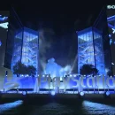 Lo spettacolo di luci nella sede sony per il lancio della ps5