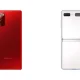 Galaxy note 20 mystic red e galaxy z flip mystic white